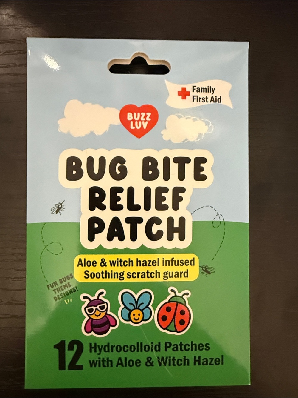 Buzz Luv Bug Bite Relief Patch - Green & Light Blue Packaging
